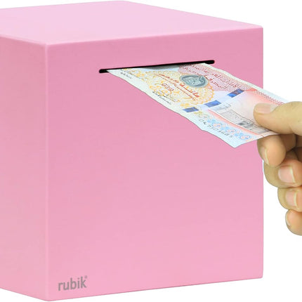 Rubik 15cm Metal Piggy Bank for Adults, Stainless Steel Savings Money Bank (All Sides Closed) Pink