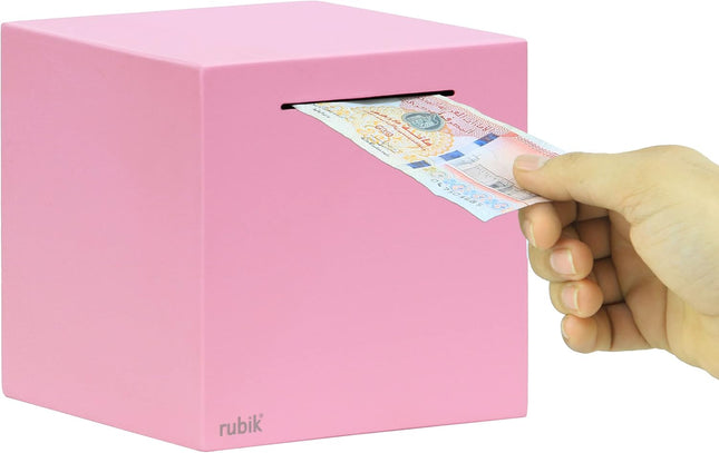 Rubik 15cm Metal Piggy Bank for Adults, Stainless Steel Savings Money Bank (All Sides Closed) Pink