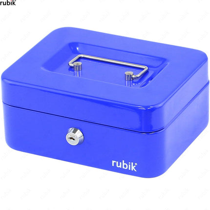 Rubik Medium Cash Box with Key Lock, Portable Money Box (20x16x9cm) Blue
