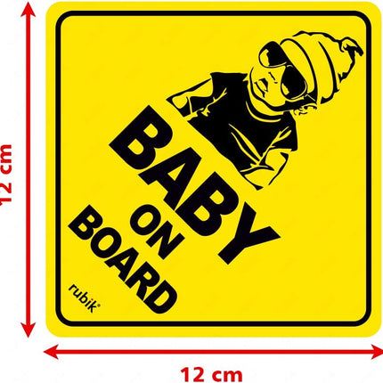 Baby on Board Car Sign Self Adhesive Sticker – Reflective Safety Warning Decal 12x12cm