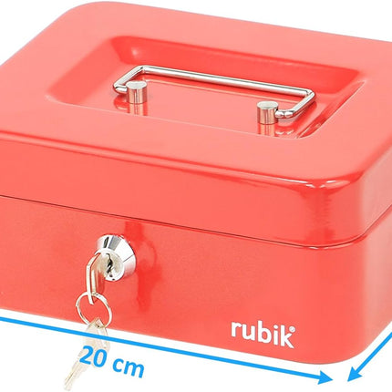Rubik Medium Cash Box with Key Lock, Portable Money Box (20x16x9cm) Red