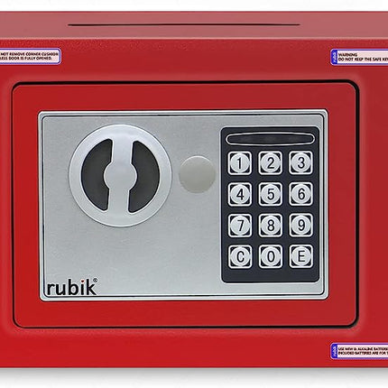 Rubik Mini Safe Box With Drop Slot, Digital Lock & Key (17x23x17cm) Red
