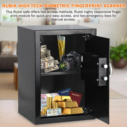 Rubik Biometric Fingerprint Safe Box Large with Keys, Fire Resistant Safety Locker for Home Office (50x35x31cm)