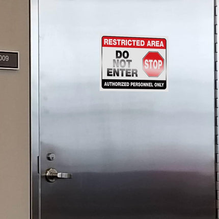 Restricted Area Warning Sign – Self-Adhesive Vinyl, 25.4 x 17.8 cm (Pack of 2)