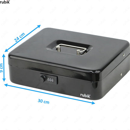 Rubik X-Large Cash Box with Combination Lock, Money Tray & Coin Slot 30x24x9cm Black