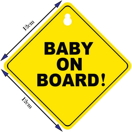 Baby on Board Car Sign with Suction Cup – Reflective Safety Warning Sign (12x12cm)