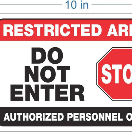 Restricted Area Warning Sign – Self-Adhesive Vinyl, 25.4 x 17.8 cm (Pack of 2)