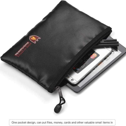Small Fireproof Document Bag 27x16cm - Silicone Coated Fiberglass, Water and Fire Resistant, Single Zipper Pouch