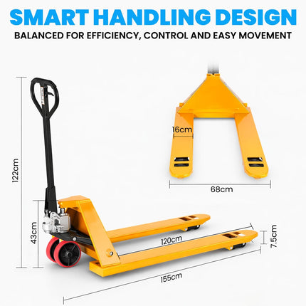 Pallet Mover Truck 3 Ton Capacity Fork Width 685mm Wide, Manual Forklift, and Hand Trolley RB-PMG-V-685