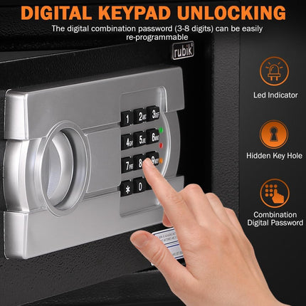 Rubik Small Digital Safe Box with Pin Code and Keys, RB20EG (20x31x20cm) Black