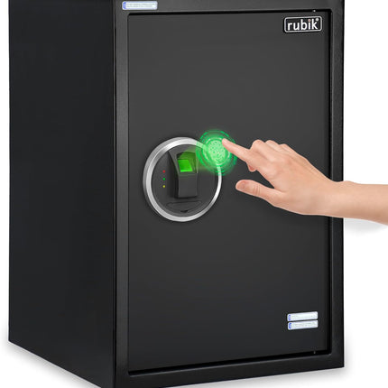 Rubik Biometric Fingerprint Safe Box Large with Keys, Fire Resistant Safety Locker for Home Office (50x35x31cm)