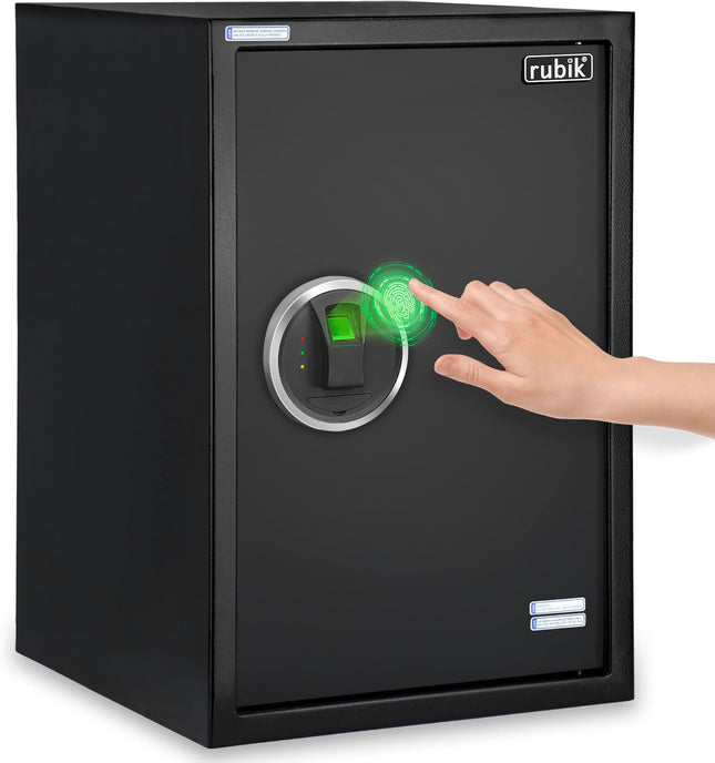 Rubik Biometric Fingerprint Safe Box Large with Keys, Fire Resistant Safety Locker for Home Office (50x35x31cm)