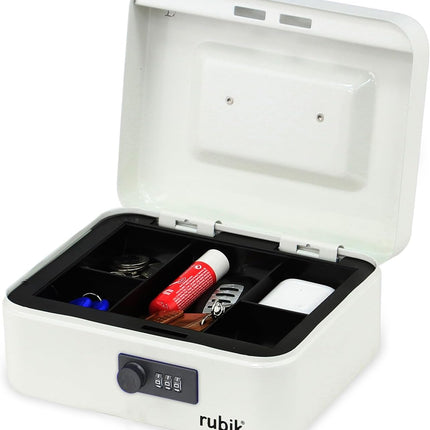 Medium Cash Box with Combination Lock & Tray - White (20x16x9cm)