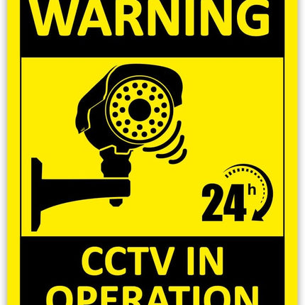 Self Adhesive Warning 24 Hours CCTV in Operation Sign Sticker 20x15cm, UV Protected Vinyl Decal