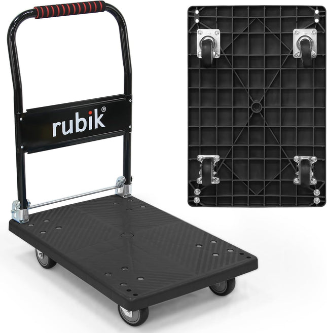 Rubik Flatbed Platform Trolley, 200kg Weight Capacity and 360 Degree Swivel Wheels, Foldable Push Hand Cart (Small, 50x70cm)