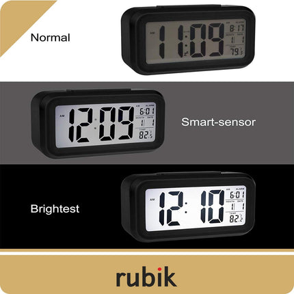 Hotels Alarm Clock Black, Loud, Digital LED, Large Display, Backlight, Temperature, Snooze