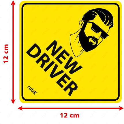 Self Adhesive Man New Driver Car Sign Sticker, Reflective Removable (Size 12cm x 12cm)