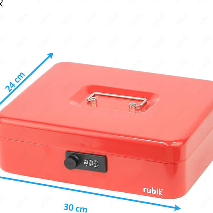 Rubik X-Large Cash Box with Combination Lock, Money Tray & Coin Slot 30x24x9cm Red