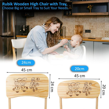 Un-Polished Wooden Baby High Chair with Tray, Foldable With Safety Belt and Cushion