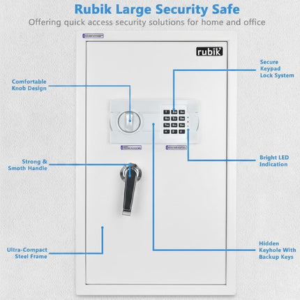 Rubik Large Safe Box with Digital Keypad and Key Lock RB-60EG (Size, 60x36x30cm) White