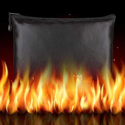 Large Fireproof Document Bag 34x25cm Large - Silicone Coated Fiberglass, Water and Fire Resistant, Single Zipper Pouch