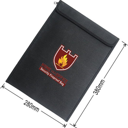 A4 Fireproof Document Bag 38x28cm - Silicone Coated Fiberglass, Covered Zipper, Water and Fire Resistant, Vertical Style