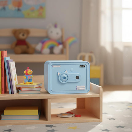 Children's Fingerprint Piggy Bank Safe Box with Deposit Slot, For Kids Girls Boys RB-ZW18F (Blue)
