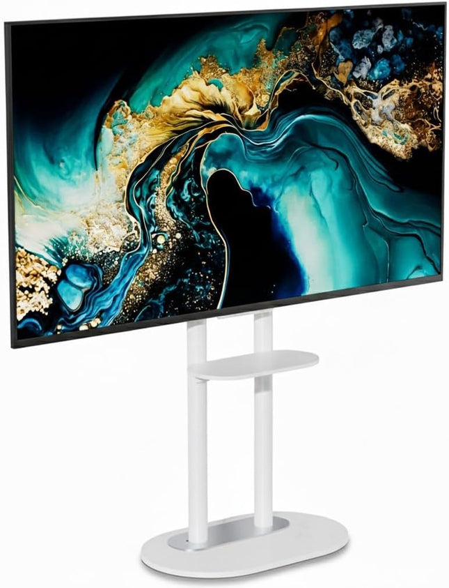 Double Pole TV Stand, Fits 40-75 Inch TVs, Floor-Standing, VESA Compatible Mount 40KG Load, U-Z1318-WT (White)