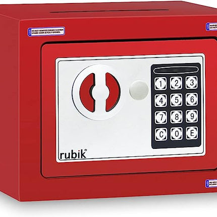 Rubik Mini Safe Box With Drop Slot, Digital Lock & Key (17x23x17cm) Red