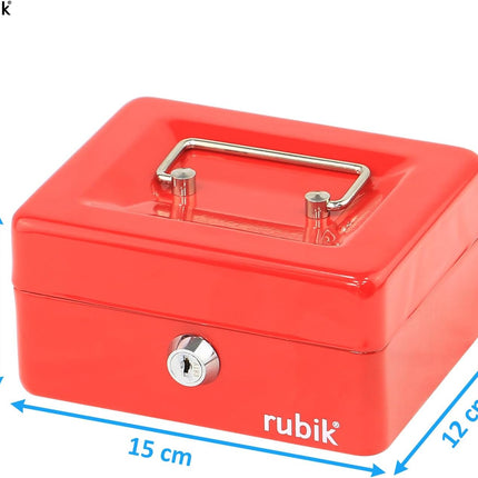 Rubik Small Cash Box with Key Lock, Portable Money Box (15x12x7.5cm) Red
