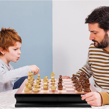 Premium Chess Board Wooden, Large 45x45cm with Storage Drawers (Black/Brown)