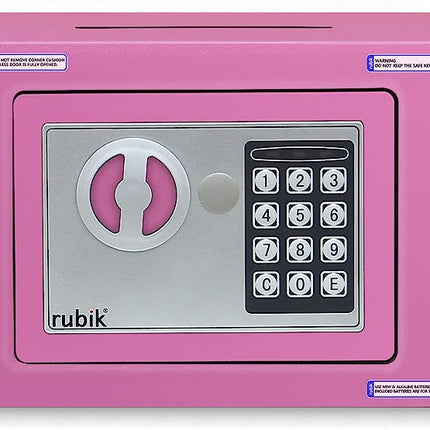 Rubik Mini Safe Box With Drop Slot, Digital Lock & Key (17x23x17cm) Pink