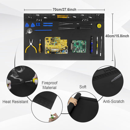XL Soldering Repair Mat, 70x40cm Extra Large Heat Resistant Silicone Pad Black