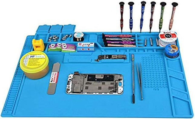 S-170 Silicone Soldering Work Mat – 124 Screw Slots, 4 Magnetic Slots, Heat Resistant