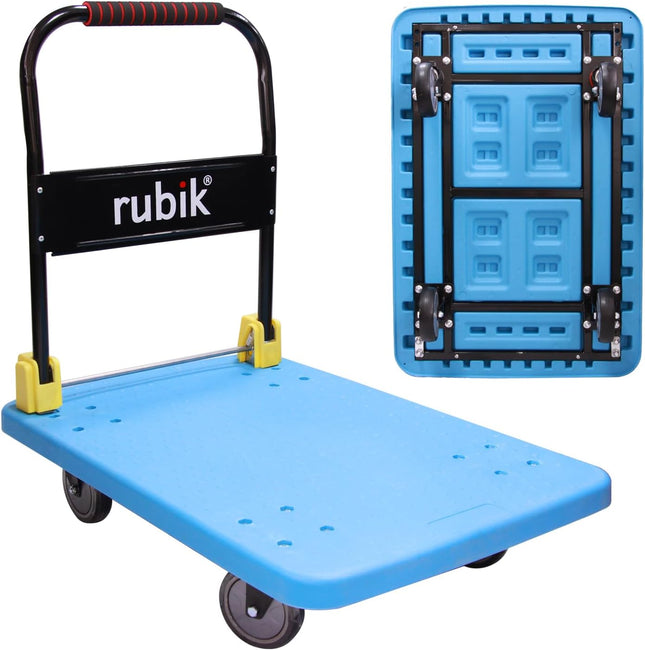 Rubik Flatbed Platform Trolley, 600kg Weight Capacity and 360 Degree Swivel Wheels, Foldable Push Hand Cart (Large, 88x58cm)