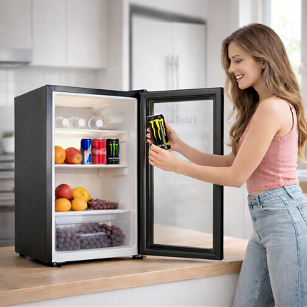 Rubik 60L Glass Door Mini Fridge for Events, Exhibition Booths and Offices - Compact Display Fridge for Drinks RBJC-62