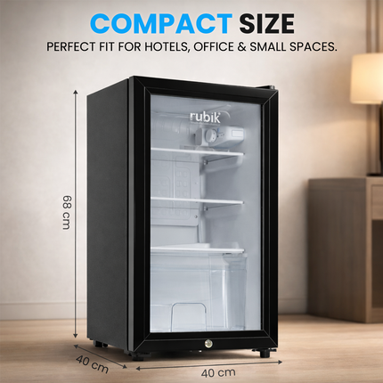 Rubik 60L Glass Door Mini Fridge for Events, Exhibition Booths and Offices - Compact Display Fridge for Drinks RBJC-62