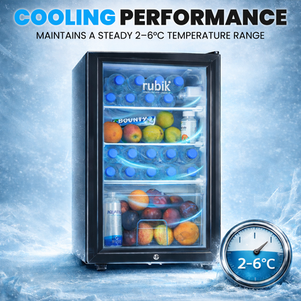 Rubik 60L Glass Door Mini Fridge for Events, Exhibition Booths and Offices - Compact Display Fridge for Drinks RBJC-62