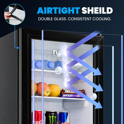 Rubik 60L Glass Door Mini Fridge for Events, Exhibition Booths and Offices - Compact Display Fridge for Drinks RBJC-62