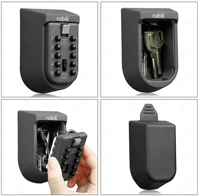 European Outdoor Key Storage Safe Box, 10-Digits Code Combination Password Security Lock, Wall Mounted, Push Button