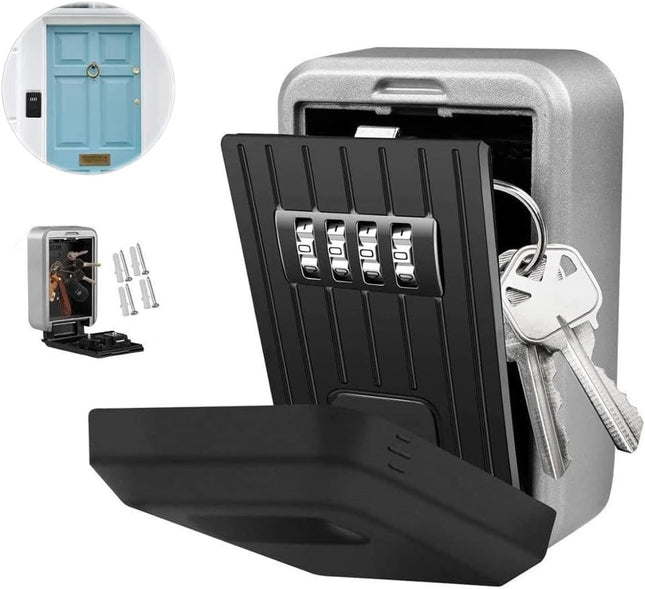 Premium Outdoor Key Storage Safe Box, Solid Metal 4 Digits Combination Lock Security Code, Weatherproof, Wall Mounted