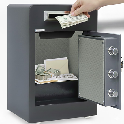 Rubik Drop Slot Safe for Cash Deposit, With Digital and Key Lock, Office Shop Use RB60DF-T (60x38x33cm) Black/Grey