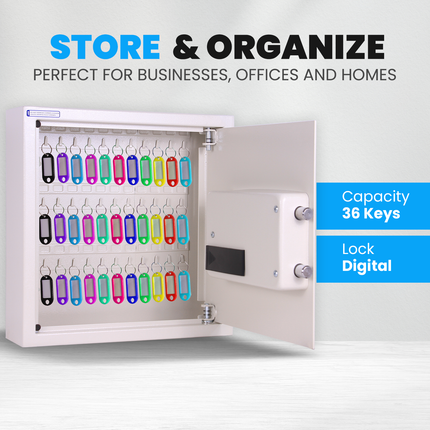 Rubik Digital Key Cabinet (36-Keys Capacity) Electronic Key Storage Wall Safe Lock Box Wall-Mounted RBS34EW White