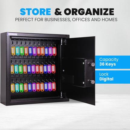Rubik Digital Key Cabinet (36-Keys Capacity) Electronic Key Storage Wall Safe Lock Box Wall-Mounted RBS34EW Black