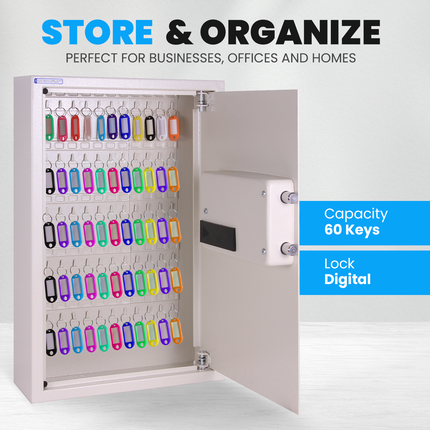 Rubik Digital Key Cabinet (60-Keys Capacity) Electronic Key Storage Wall Safe Lock Box Wall-Mounted RBS60EW White