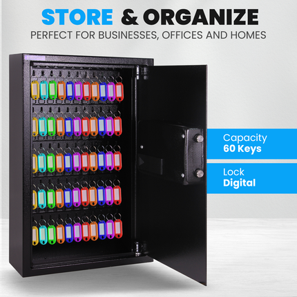 Rubik Digital Key Cabinet (60-Keys Capacity) Electronic Key Storage Wall Safe Lock Box Wall-Mounted RBS60EW Black