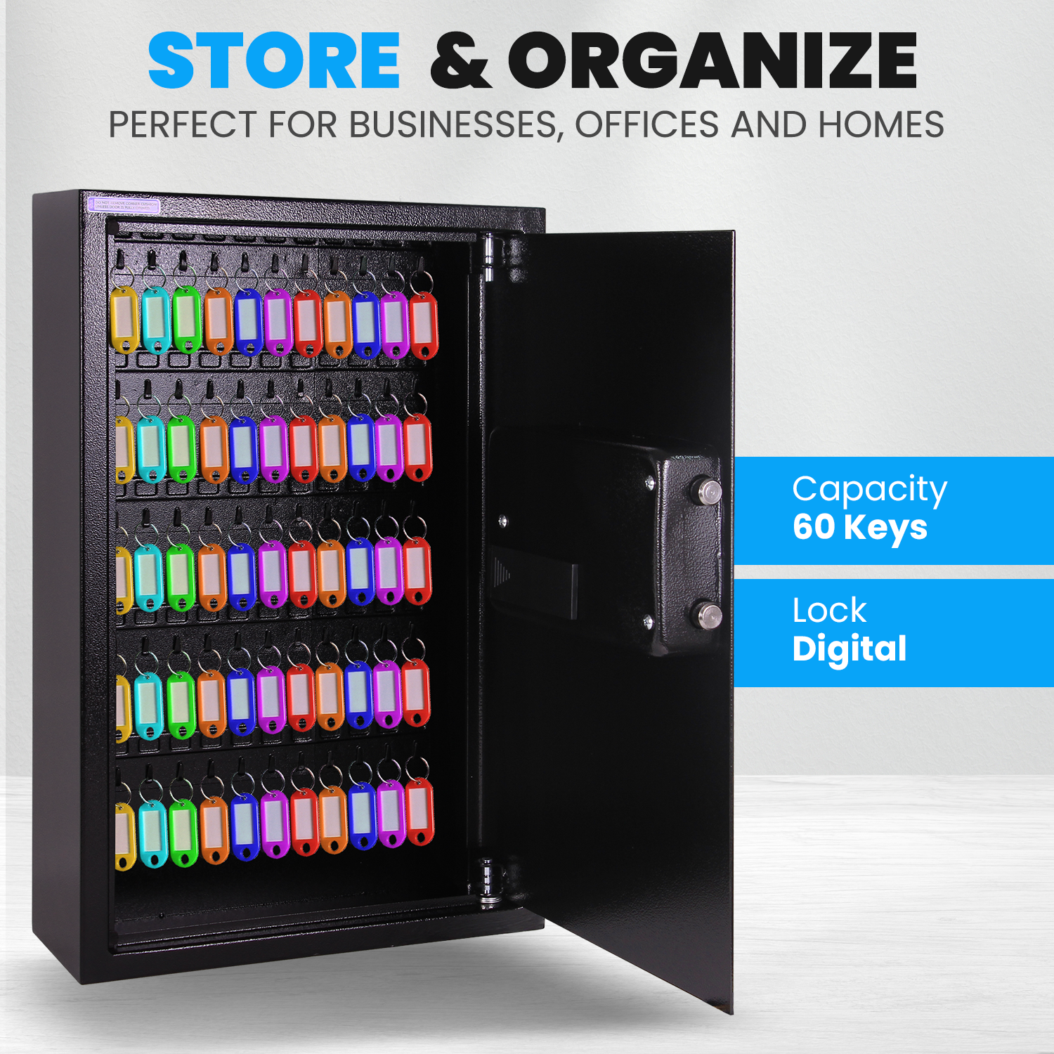 Black Rounded Storage Key Rubik Digital Key Cabinet (60-Keys Capacity) Electronic Key Storage Wa ...