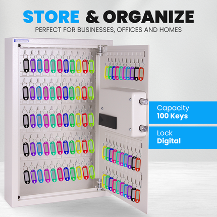 Rubik Digital Key Cabinet (100-Keys Capacity) Electronic Key Storage Wall Safe Lock Box Wall-Mounted RBS100EW Black