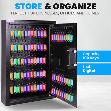 Rubik Digital Key Cabinet (100-Keys Capacity) Electronic Key Storage Wall Safe Lock Box Wall-Mounted RBS100EW Black