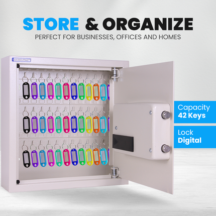Rubik Digital Key Cabinet (42-Keys Capacity) Electronic Key Storage Wall Safe Lock Box Wall-Mounted RBS42EW White
